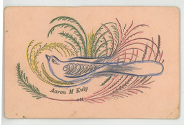 Kulp Victorian antique calligraphy calling card 1890 bird ferns hand pai... - £10.99 GBP