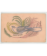 Kulp Victorian antique calligraphy calling card 1890 bird ferns hand pai... - £11.00 GBP