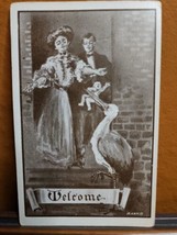 Stork Delivering a New Baby - WELCOME - 1920s Postcard H.A.&amp;N. Co - $17.30