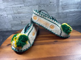 Minas Traditional Greek Woollen 9.5M Slippers Women Green Beige Wool Pom... - $27.54