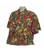 Vintage 90s Men&#39;s XL Retro Ugly Psychedelic Boho Hippie Button Shirt B253 - $53.70