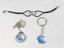 Felix The Cat Fashion Jewelry Set ~ Necklace, Key Ring, Bracelet #FLX-SRF-01 - £10.14 GBP