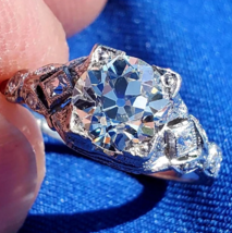 Earth mined Diamond Deco Engagement Ring 1.53 carat Antique Platinum Solitaire - $13,865.25