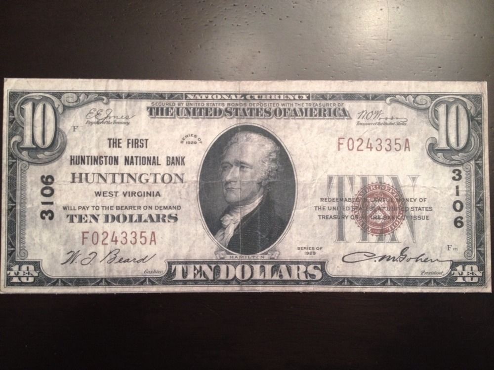 Reproduction  $10 Bill 1st National Bank Huntington, West Virginia 1929 National - $3.99