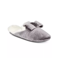 Charter Club Memory Foam Gray Velvet Faux Fur Slippers Bow Accent Large ... - £19.18 GBP