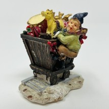 Vintage Christmas Holiday Figurine Boy And Dog On Rail Cart With Presents - £9.98 GBP