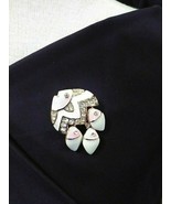 VINTAGE GOLDEN PIN BROOCH ENAMEL PINK &amp; WHITE SCHOOL OF FISH W/ RHINESTONES - $28.00