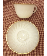 Anchor Hocking White Swirl Tea Cup Saucer Golden Anniversary Milk Glass ... - £6.27 GBP