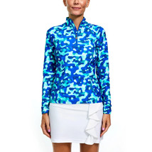 NWT Ladies Tzu Tzu Sport GI JANE Blue Camo Long Sleeve Mock Golf Shirt - Size XL - £71.71 GBP