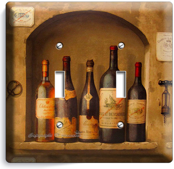 TUSCAN KITCHEN ITALIAN DINING WINE BOTTLES DOUBLE LIGHT SWITCH WALL PLATE COVER