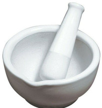 Porcelain MORTAR &amp; PESTLE 1 1/4 cup WHITE 2.5&quot; tall Ceramic Herb Grinder... - £30.14 GBP