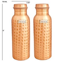 Prisha India Craft Copper Bottle, Hammered Design, Capacity 700 ML (23-oz), 2 Pi - £34.96 GBP