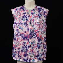 Violet &amp; Claire Womens Colorful Sleeveless Shirt M Medium Floral Watercolor Top - £18.17 GBP