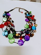 7 Lucky Strands Necklace Glass Abalone TigersEye Crystal Jewelry Premier Designs - £38.84 GBP