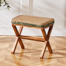 Cpintltr Ottoman Footstool Natural Seagrass Footrest Pouf Ottomans, Dark Green - £33.19 GBP