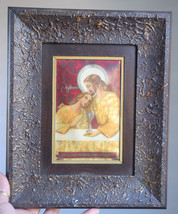 Vintage French framed religious painting, nacromarbrure ,art deco - $48.51