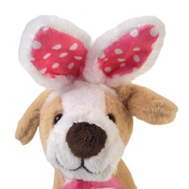 Dan Dee Puppy Dog 10&quot; Bunny Ears Tan White Stuffed Plush Pink Bow Ages 3+ Easter - £11.35 GBP