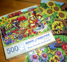 Jigsaw Puzzle 500 Pcs Farm Tractor Cows Flowers Birds Butterflies Bunny Complete - £11.07 GBP