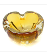 MCM Vintage Art Glass Amber Caramel Brown Folded Edges Candy Dish Bowl H... - £25.29 GBP