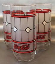 Coca-Cola Tiffany Frosted Stained Glass Glasses  - Vintage Set Of 3 - Ve... - $12.94