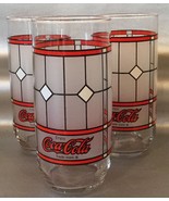 Coca-Cola Tiffany Frosted Stained Glass Glasses  - Vintage Set Of 3 - Ve... - £10.19 GBP
