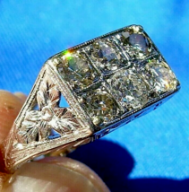 Original EARTH MINED DIAMOND Deco Engagement Ring Antique 18K WHITE GOLD Band 5 - $7,595.25