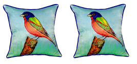 Pair of Betsy Drake Painted Bunting Small Pillows 12 Inch X 12 Inch - £55.55 GBP