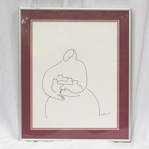 Woman with Four Cats Framed Drawing of Signed - $394.73