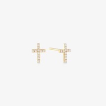 0,11CT Echte Moissanite Kreuz Stecker Ohrringe 14K Gelbgold Beschichtet Silber - £76.00 GBP