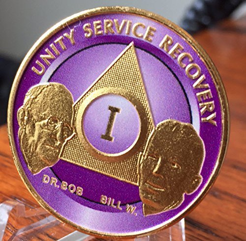 Purple & Gold 1 Year Custom Founders AA Alcoholics Anonymous Medallion Chip