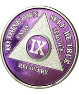 Purple &amp; Silver Plated 9 Year AA Alcoholics Anonymous Medallion Chip Nin... - £15.81 GBP