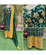 Pakistani Dark Green Long Maxi Style Embroidered Sequins Fancy Chiffon D... - $202.38 CAD