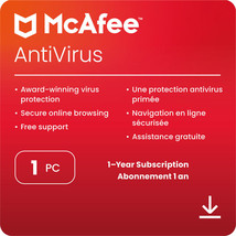 Mcafee Antivirus Software (1 Pc 1 Year English) - Digital Download - £27.08 GBP