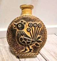 VTG 3D Bird (Peacock?) Design Both Sides Small Bisque Bottle/Bud Vase 4.... - $6.92