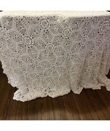 Vintage Tablecloth Approx 105 X 55 Crocheted Lace Bed Cover Star Design ... - $191.94 CAD