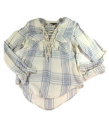 Express Womens Pullover Top Lace Front 2 Pockets White Blue Stripes Long... - $11.98 CAD