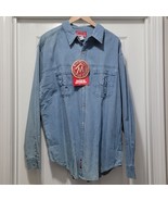 New Marlboro Country Store Blue Denim Leather Trim Western Button Shirt ... - $36.86