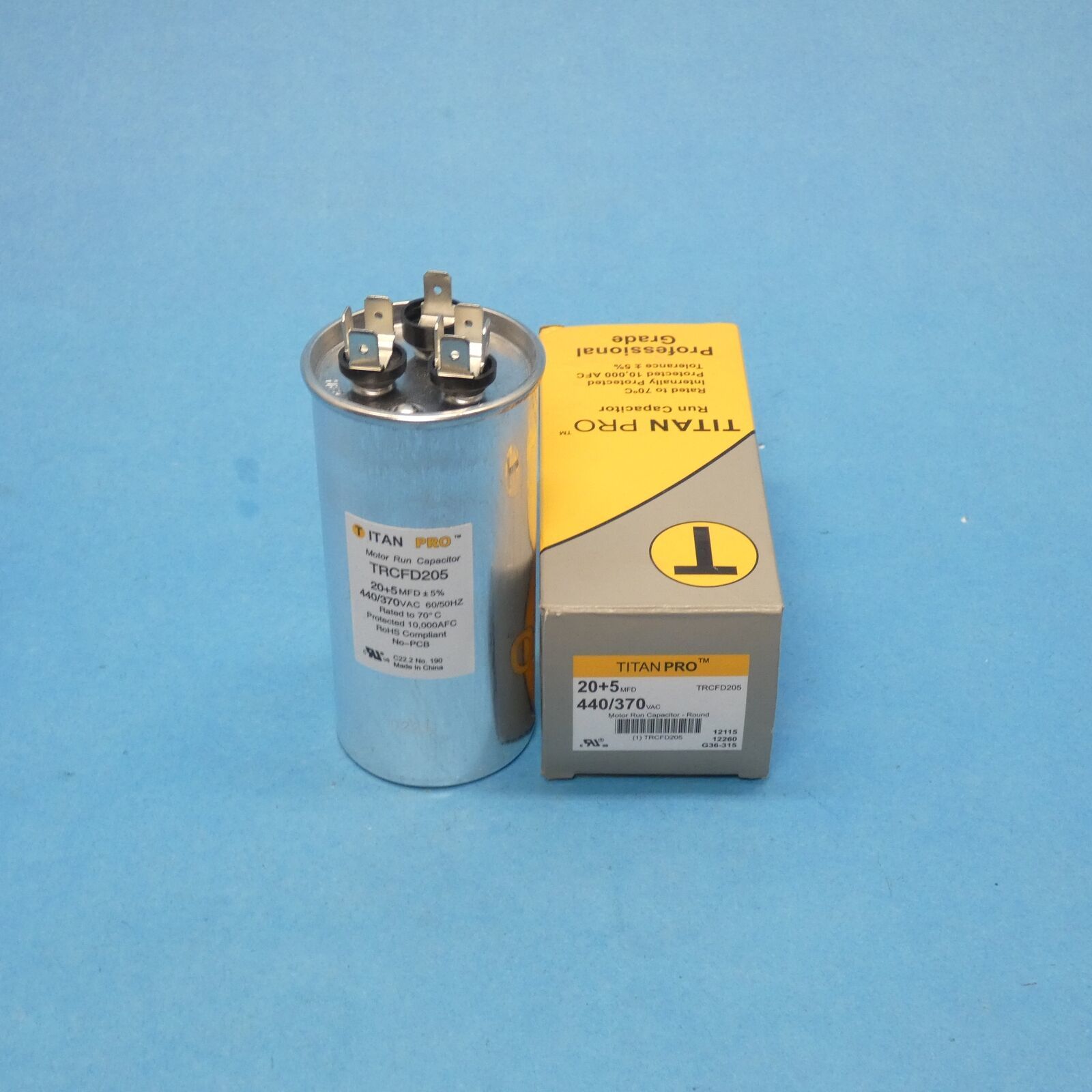 Titan Pro TRCFD205 Motor Run Dual Capacitor 20+5 MFD 440/370 Volts Round - $12.99