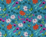 Cotton Hummingbirds Birds Flowers Floral Teal Fabric Print by the Yard D... - $12.95