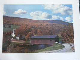 Fall Color Landscape Poster, 14&quot;x20&quot;, Covered Bridge, West A - £3.98 GBP