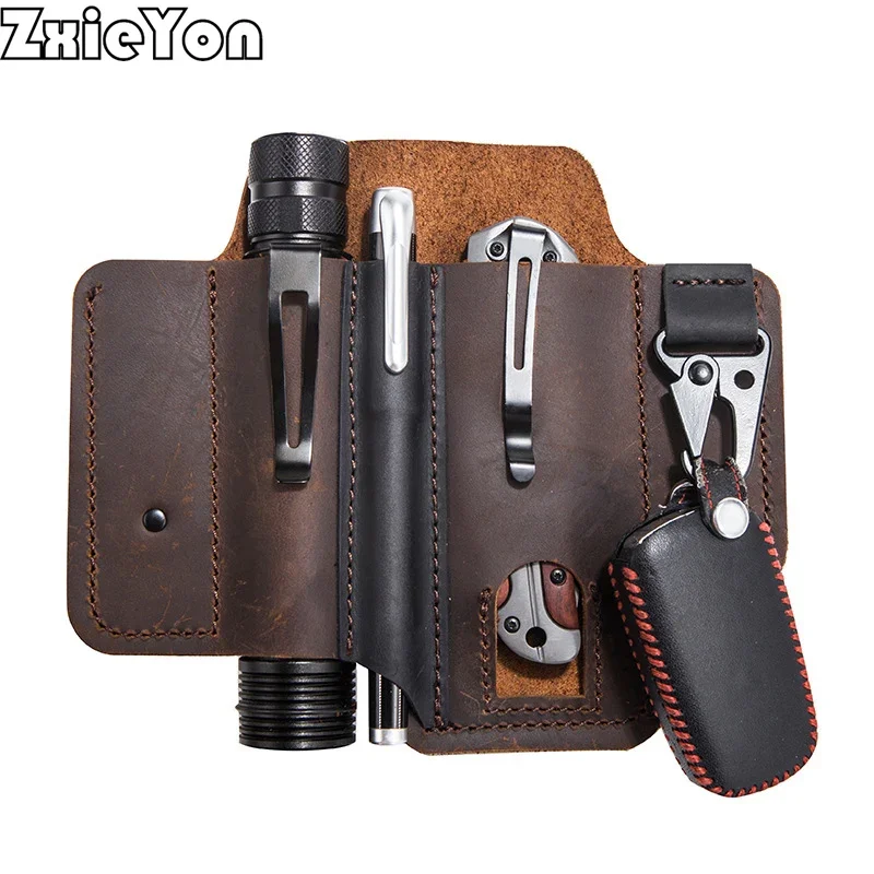 Leather Belt Bag Handmade EDC Leather Case Outdoor Portable Tool Sheath Outdoor - £17.95 GBP