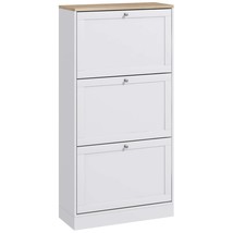 HOMCOM White Narrow Entryway Shoe Cabinet 3-Drawer 18 Pair Storage - $2,734.28 MXN