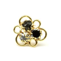 Floral 22K or Rempli Indien Nez Clou Rond Noir Zircone Push Broche Nez Bague - £7.45 GBP