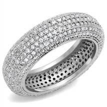 Elegant Micro Pave Simulated Diamond Dome Wide Eternity Band Rhodium Plated Ring - £96.15 GBP
