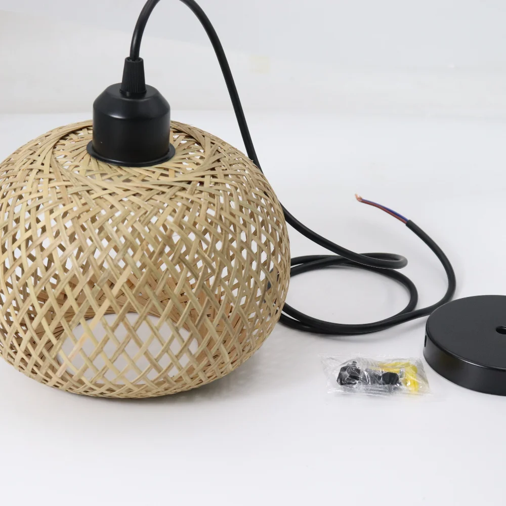Bamboo Pendant Lamp Natural Rattan Chandeliers E27 Hand-knitting Café Re... - $13.97+
