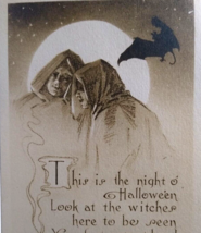 Halloween Postcard Kathryn Elliott Gibson Gothic Caped Men Moon Bat Sepia 1911 - £91.37 GBP