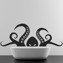 ( 28&#39;&#39; x 11&#39;&#39;) Vinyl Wall Decal Scary Octopus Head with Tentacle / Sea C... - £15.31 GBP