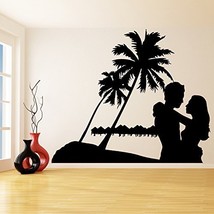 (28&#39;&#39; x 21&#39;&#39;) Vinyl Wall Decal Paradise Design with Palms &amp; Bungalows / Sunse... - £20.57 GBP