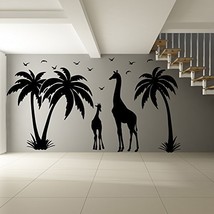 (94&#39;&#39; x 52&#39;&#39;) Vinyl Wall Decal Paradise Island with Palms, Birds and Giraffes... - £101.92 GBP