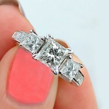 2Ct Princess Moissanite Three Stone Engagement Ring 14K White Gold Plate... - $155.82